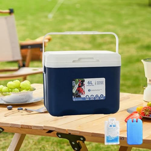 Menolana Camping Cooler, Ice Box Chest, for Freeze/Hot Food 6 L with Ice Pack Cold Storage Case for Yard Camping Beach Hiking Fishing - color: Blue