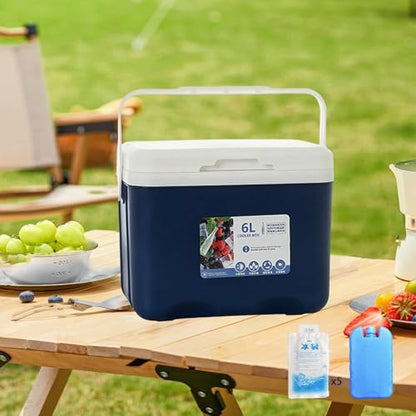 Menolana Camping Cooler, Ice Box Chest, for Freeze/Hot Food 6 L with Ice Pack Cold Storage Case for Yard Camping Beach Hiking Fishing - color: Blue