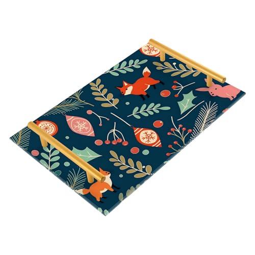 Bathroom Vanity Tray Counter Organizer, Winter Animals Festive Decorative Tray with Handles Countertop Storage for Bathroom Bedroom Kitchen Home Farmhouse - color: Winter Animals Festive