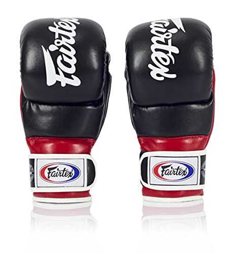 Fairtex FGV18 MMA Boxing Gloves, Leather Muay Thai Martial Arts Training - color: Black/Red, size: Large