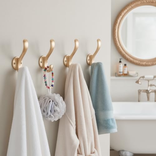10 Pack Coat Hooks Wall Mount Heavy Duty Utility Retro Double Hooks for Hanging Coats,Hat, Towel, Key, Robe, Scarf, Bag, Cap (Gold) - color: 10 Pack-Gold