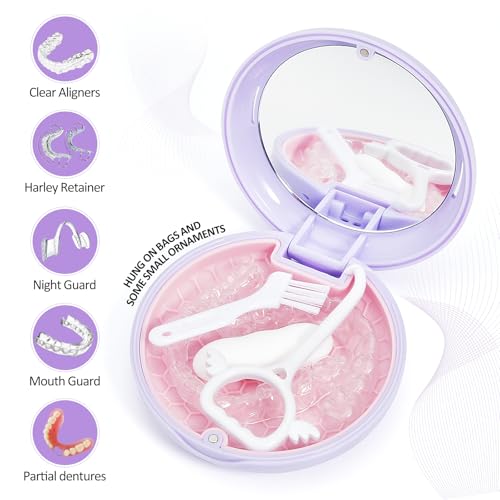 Orthodontic Retainer Case Aligner Mouth Guard Storage Box,Purple Pink - color: Purple Pink