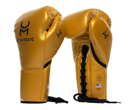 HIT N MOVE All Day Pro Balance Sparring and Bag Boxing Gloves LACE UP, Boxing Gloves Men & Women, Boxing Equipment, Sparring & Bag Gloves for Boxing, Kickboxing, Muay Thai, MMA - color: Gold, size: 16 OZ