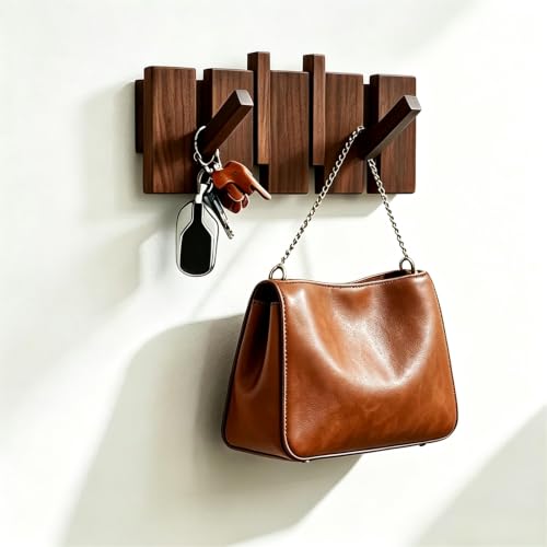 QUELLANCE Wooden Coat Hooks Wall Mounted, Coat Rack Hanger Wall Mount with 4 Hooks, Heavy Duty Coat Hooks for Hanging Coats/Keys/Hats/Robe&Towels/Plants/Bags, Home Decor Gift, Walnut - size: 4 Hooks