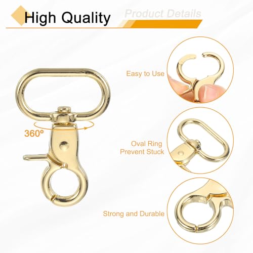 uxcell Swivel Snap Hook, Trigger Snap Heavy Duty Metal Lobster Claw Clasp Lanyard Clips for Straps Bags Belting Leathercraft - color: Light Gold, size: 32mm