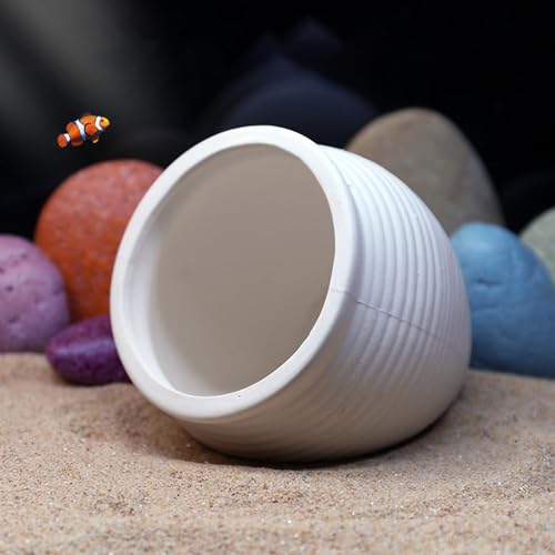 White Betta Fish Tank Accessories Decor Ceramic Jar Cute Shrimp Shelter House Ornaments Aquarium Hideout Caves Landscape Decorations for Small Fish to Breed Hide (Large) - color: White,large