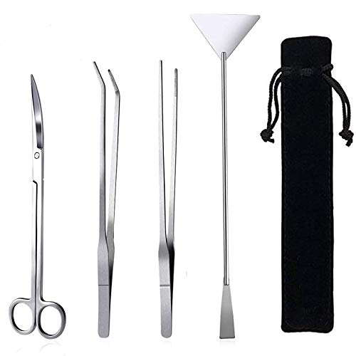 Aquarium Aquascaping Tool, Long Tweezers Scissors Spatula, 4 in 1 Stainless Steel Aquatic Plants Set for Fish Starter Kits, Aquariums Tank and Terrarium - color: Sliver