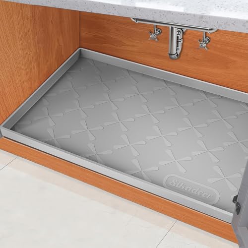 22" x 22" Under Sink Mat Waterproof, Silicone Mat Kitchen Drawer Shelf and Cabinet Liner, Sink Protector for Kitchen Organizers and Storage, Boot Tray Pet Food Mats - color: Gray, size: 22"W x 22"L
