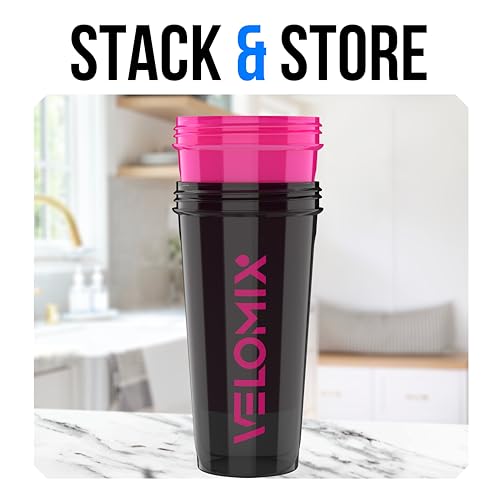 VELOMIX 2 Pack 28oz Protein Shaker Bottle for Protein Mixes, Black/Pink - color: B2) Black / Pink