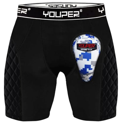Youper Youth Elite Padded Baseball Sliding Shorts w/Soft Athletic Cup - color: Black/White, size: Small