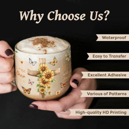 UV DTF Cup Wraps Transfer Stickers Bible and Flowers Pattern, 10 Sheets Waterproof Custom Vinyl Transfer Sticker 16oz Coffee Glass Cup Tumbler Bottle Mug Decals for Men Women - style: Bible and Flowers
