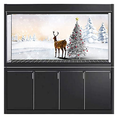 Aquarium Background Fish Tank Decorations Pictures Christmas 3D Effect PVC Adhesive Poster Christmas Tree Elk Backdrop Decoration Paper Cling Decals Sticker,42x30cm
