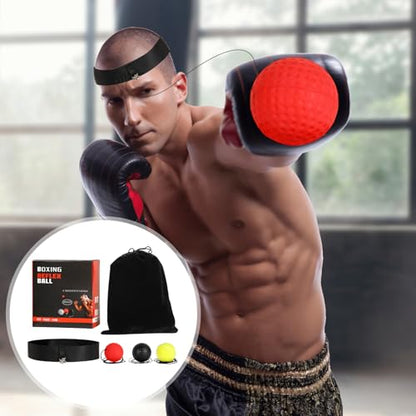 Boxing Reflex Ball, Boxing Ball Headband, Adjustable Head-Mounted Strength Training Boxing Balls Set, Reaction Ball for Adults Kids Gift Courtyard Gym Home Beginners Advancers