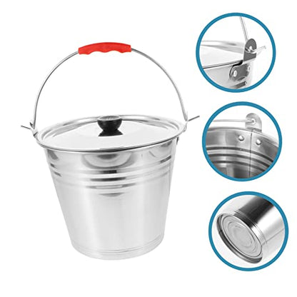 1Pc Durable Stainless Steel Water Bucket with Lid Multi Purpose Storage Container for Household Use Easy to Clean Comfortable Handle