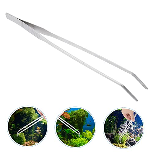 Angoily 27cm Curved Tip Stainless Steel Tweezers for Aquarium Plant Tweezers Fine Tip for Fishtank Cleaning Tools