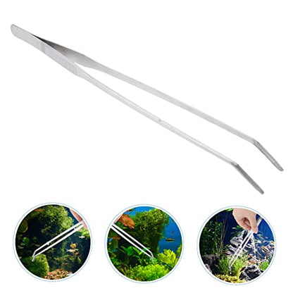 Angoily 27cm Curved Tip Stainless Steel Tweezers for Aquarium Plant Tweezers Fine Tip for Fishtank Cleaning Tools