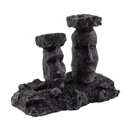 Moai Statues Aquarium Decorations, Fish Tank Easter Island Air Stone Decor, Special Bubble Stone for Aquarium Decor, Airline Tubing Accessories for Oxygenation(Gray Moai Statues)