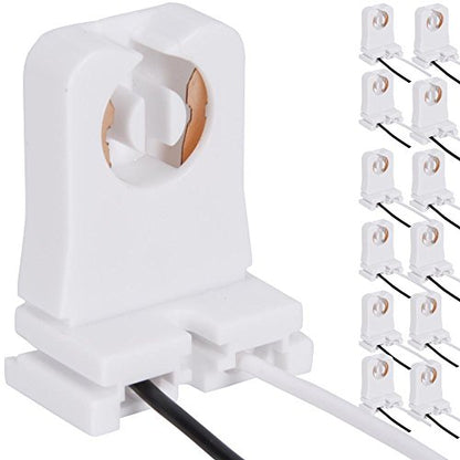12-Pack JACKYLED Non-Shunted Turn-Type T8 Lamp Holder UL Socket Tombstone with 10 inches Wires Attached for LED Fluorescent Tube Replacements - style: T8 With Wire-12 Pack
