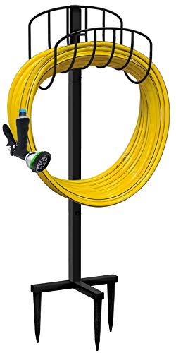Freestanding Garden Hose Holder Hanger, Outdoor Heavy Duty Metal Water Hose Storage Holders Stand Organizer Rack Detachable Stake, Holds 150 Ft of Hoses for Outside Lawn Yard, Black - color: Wave