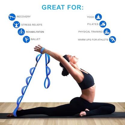 A AZURELIFE Premium Durable Stretch Straps with Loops, Stretching Strap for Physical Therapy, Multi-Loop Yoga Strap Fitness Exercise Strap for Yoga, Pilates, Dance, Flexibility&Exercise - color: #1-Blue