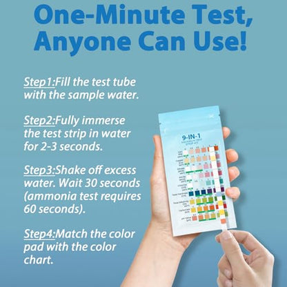 10-in-1 Ammonia Test kit Aquarium (25 Multi-Test + 25 Ammonia Strips) for Freshwater & Saltwater | Aquarium Test Strips for Fish Tank,Ponds | Test Nitrate,Nitrite,Hardness,pH & More. - size: 10-1 50 Strips