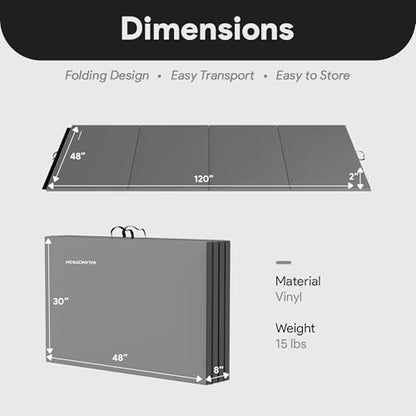 BalanceFrom 2-Pack 10x4 Feet 4-Panel Folding Gymnastics Mat, Gray – 2-Inch Thick Pad with Vinyl Surface and Carrying Handles for Tumbling, Yoga, Pilates, Home Workouts, and Martial Arts