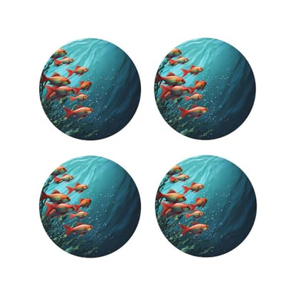Drink Coasters Set of 4 Leather Coasters for Drinks Fish Aquarium Round Cup Mat Pad Easy Clean Bar Coasters Heat Resistant Funny Cup Coasters for Tabletop Protection,4 Inches