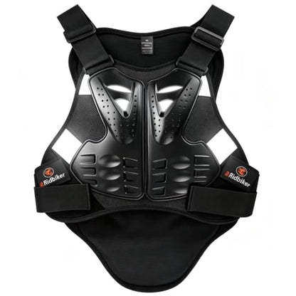 RIDBIKER Chest Protector Motorcycle, Dirt Bike Gear Body Armor Vest Spine Back Protector for Motocross Off-Road (Reflective at Night) (Black, S) - size: Small