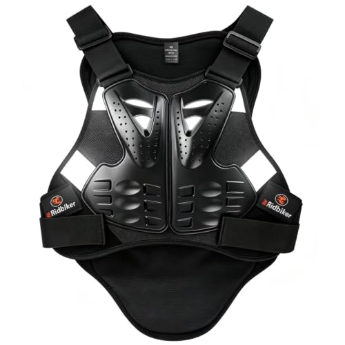 RIDBIKER Chest Protector Motorcycle, Dirt Bike Gear Body Armor Vest Spine Back Protector for Motocross Off-Road (Reflective at Night) (Black, S) - size: Small