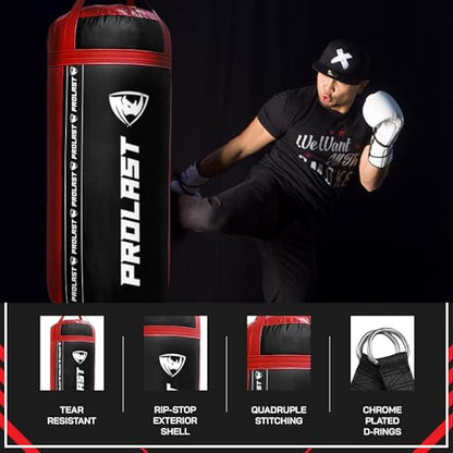 4Ft XL 135Lb Heavy Punching Kicking Bag for Adults, Boxing, MMA, Martial Arts, Muay Thai, Strength Training Equipment - color: Black / Red, size: Filled