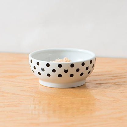 Necoichi Cat Food Bowl & Water Bowl - Shallow Wide Cute Cats Dish - Prevents Neck & Whisker Fatigue - Dishwasher & Microwave Safe - No Spill Ceramic Cat Bowl for Indoor Cats & Kittens (Dots Style) - color: Dots
