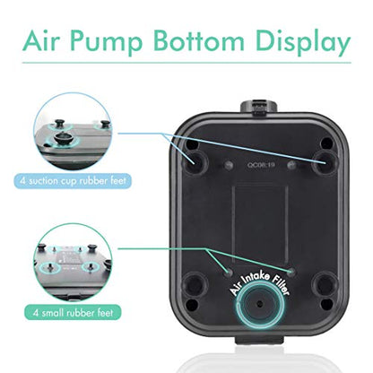 hygger Quiet <30dB Aquarium Air Pump, Adjustable Low Decibel Oxygen Fish Tank Pump 2 Air Outlets Ultra Silent Powerful Aerator Pump with Accessories Max 80GPH/160GPH/255GPH(10W, Up to 600Gallon) - size: 10W, Up to 600Gallon