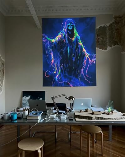 Onivein Blacklight Skull Tapestry Glow In The Dark Gothic Tapestry Trippy Skeleton Tapestries Wall Hanging Poster for Room Bedroom Party Backdrop Decor 60x50 Inch