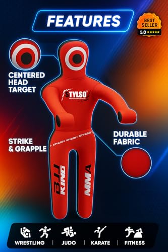 Unfilled Grappling Dummy – Adult Life Size Wrestling & BJJ Training Dummy, MMA Jiu Jitsu Judo Takedown & Throwing Practice, Heavy-Duty Triple-Stitched Canvas Submission Dummy - color: Red, size: 5ft / 60"