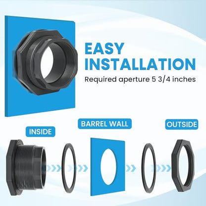 MARGAR 4“ Bulkhead Fitting for Tank, Industrial UPVC Water Tank Connector Adapter Fitting for Rain Barrels，Ponds，Pools，Aquariums
