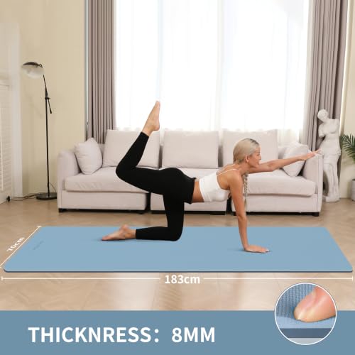 8mm Thick Yoga Mat Non Slip for Women Men - color: Blue-gray+Navy blue