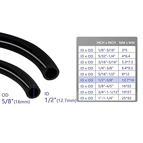 Feelers Black PVC Vinyl Tubing 1/2" ID x 5/8" OD Water Fish Tank Aquarium Air Line Lightweight Hose BPA Free, 3.28 Feet - size: 1/2" ID, style: 3.28 FT
