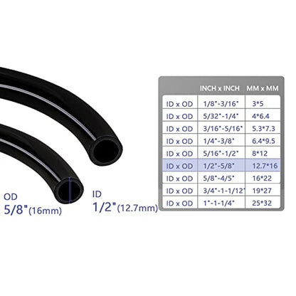 Feelers Black PVC Vinyl Tubing 1/2" ID x 5/8" OD Water Fish Tank Aquarium Air Line Lightweight Hose BPA Free, 3.28 Feet - size: 1/2" ID, style: 3.28 FT