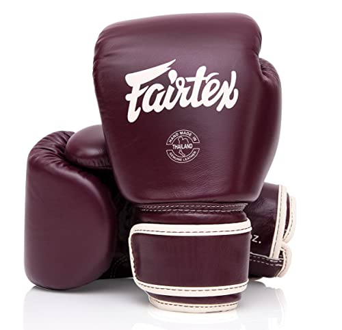 Fairtex BGV16 Compact Boxing Gloves, Leather Muay Thai MMA Kickboxing Gear | Traditional handmade cowhide construction. Contoured design ensures a secure, comfortable fit for high-intensity gym training - color: Maroon, size: 14 oz