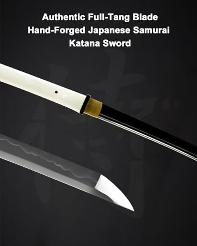 Katana Samurai Sword for Display, Hand Forged Full Tang 1045 Carbon Steel - style: White