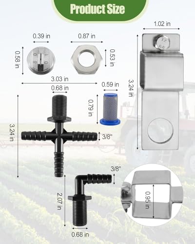Spray Boom Repair Kit, Sprayer Parts Including 8001-VS Spray Tips, 3/8" Nozzle Body(Cross & Elbow), 50 Mesh Tip Screens and Boom, Nozzle Caps & Retaining Nuts, 1" Square Boom Clamps