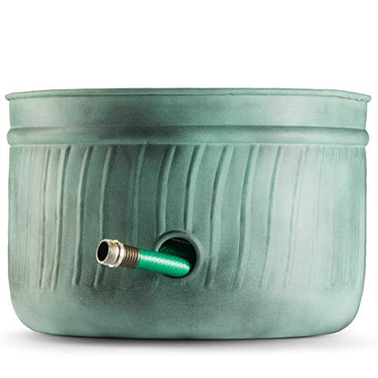 Garden Hose Holder Storage Pot with Lid 17 x 11.5" | Water Hose Container Pot Outdoor or Indoor Use | Expandable Water Hose Hider l | (‎Sculptor’s Secret Harbor Teal) - Handmade