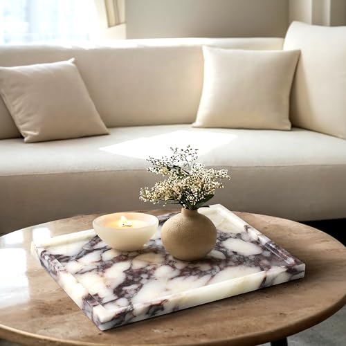100% Real Luxury Natural Marble Vanity Tray Genuine Calacatta Viola Marble Stone Storage Trays for Home Decor Bathroom Vanity Dresser Kitchen, Non-Resin/Non-Ceramic, 11.7" x 7.8"