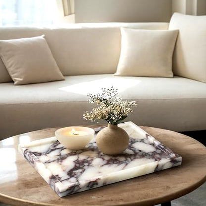 100% Real Luxury Natural Marble Vanity Tray Genuine Calacatta Viola Marble Stone Storage Trays for Home Decor Bathroom Vanity Dresser Kitchen, Non-Resin/Non-Ceramic, 11.7" x 7.8"