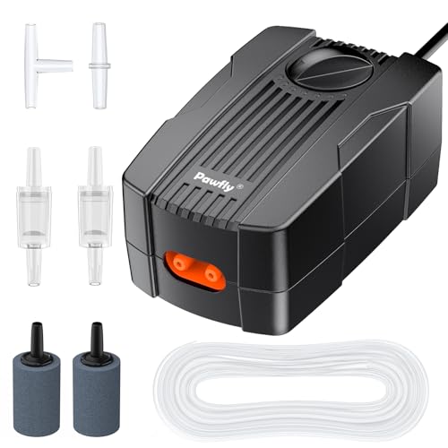Pawfly Aquarium Air Pump Oxygen Pump for 10-200 Gallon Fish Tanks Buckets Dual Outlet Adjustable Ultra Quiet Aerator Pump with Accessories - size: 60-120 gal (With Kit)