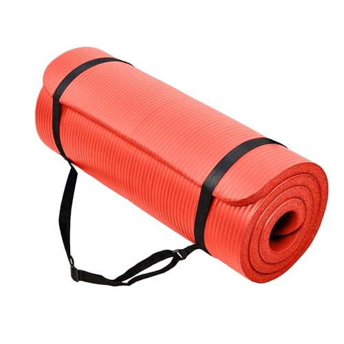 BalanceFrom Yoga Mat, 1-Inch Extra Thick High Density Exercise Mat, Anti-Tear Exercise Yoga Mat with Carrying Strap, Suitable for Various Yoga Exercises, Multiple Colors - color: Red