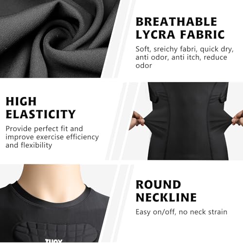 Youth Padded Compression Shirt Vest Rib Chest Protector Football Baseball - color: Padded Vest Black, size: Small