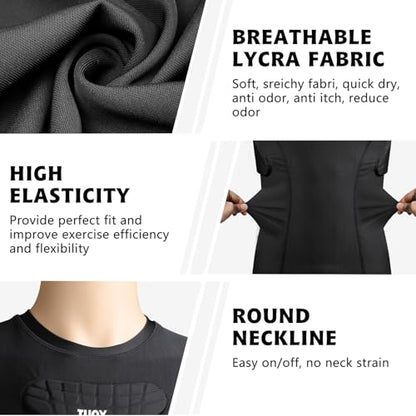 Youth Padded Compression Shirt Vest Rib Chest Protector Football Baseball - color: Padded Vest Black, size: Small