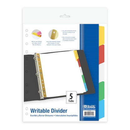 BAZIC Products White Paper Dividers with 5-Writable Color Tabs, for School Office Home, Case of 288 - size: 288-Pack