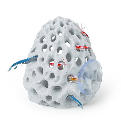Uniclife Shrimp Cave, Shrimp Hides for Aquarium, Realistic Plastic Aquarium Coral Rock Decorations with Suction Cup, Betta Hideout Tank Accessories for Fish Tank Decor, Hiding & Resting